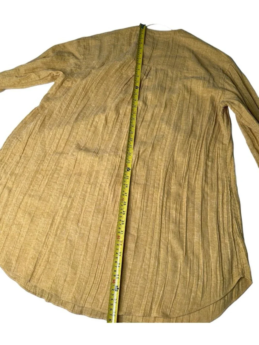 ZARA PLEATED LINEN BLEND TUNIC DRESS ZW COLLECTION Boho Mustard Yellow XS